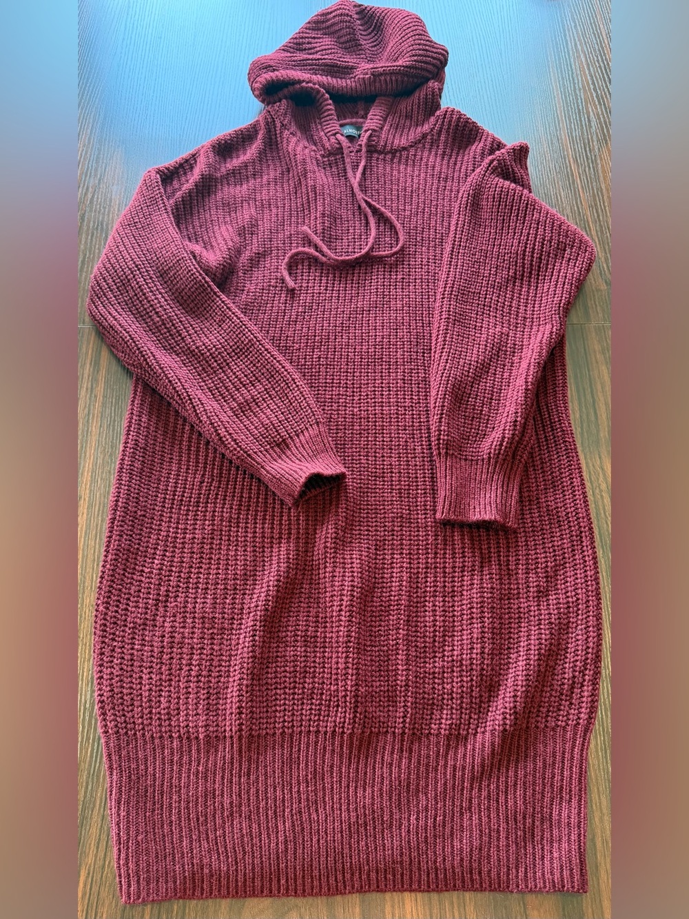 Almost Famous Chunky Knit Hooded Sweater Dress Burgundy Long Sleeve Plus Size 1X